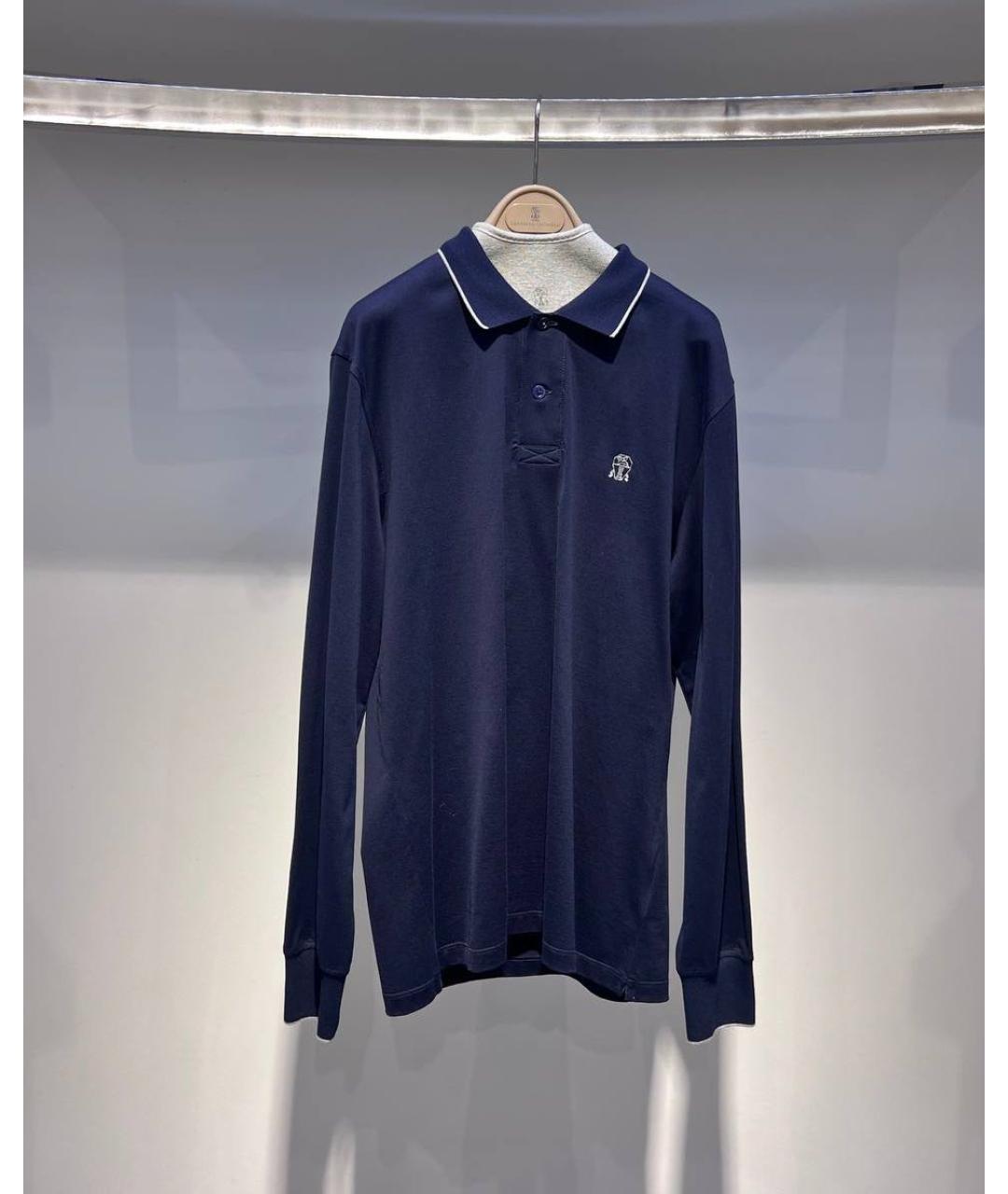 BRUNELLO CUCINELLI Темно-синее хлопковое поло с длинным рукавом, фото 2