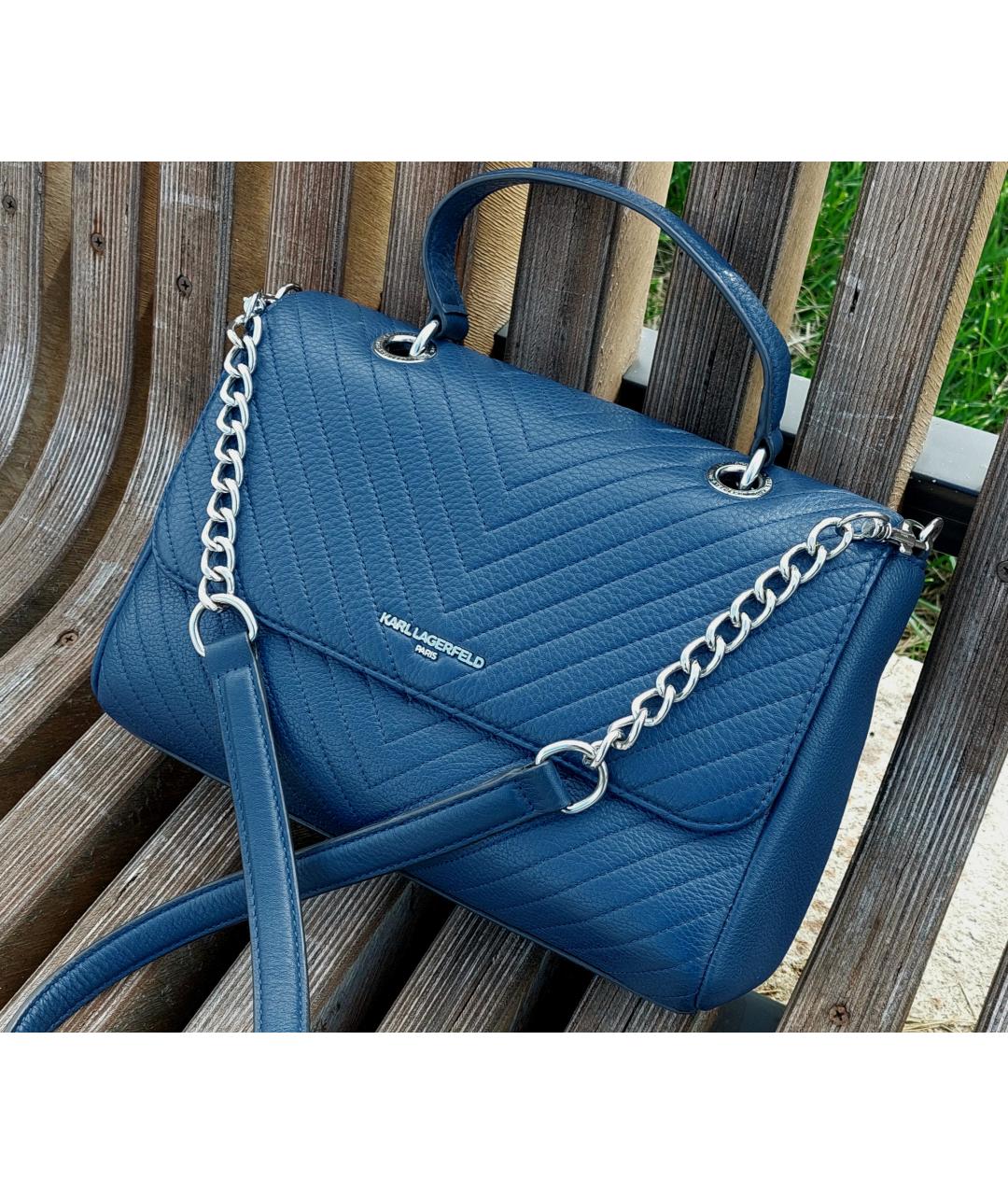 KARL LAGERFELD Темно-синяя кожаная сумка через плечо, фото 5