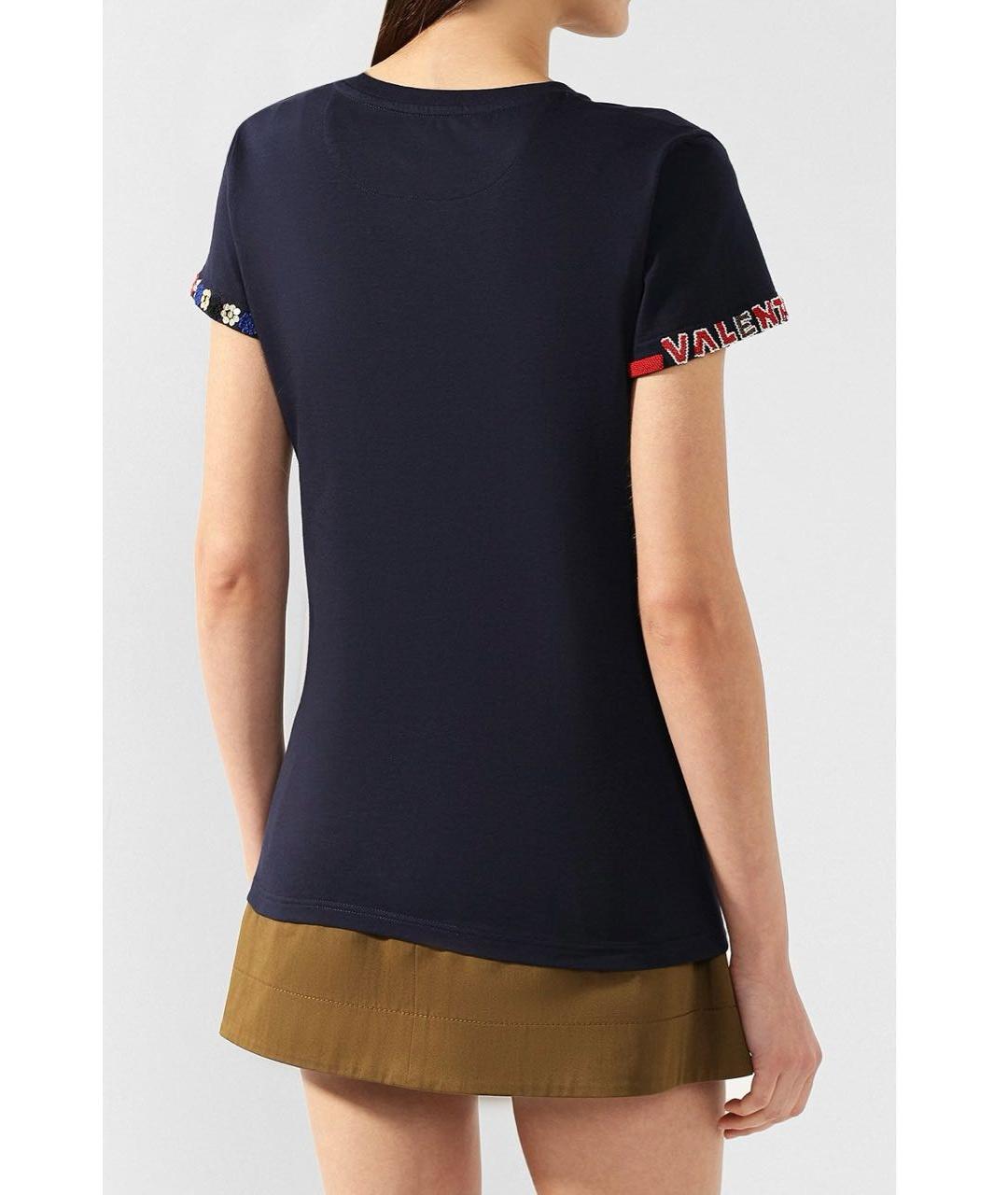 VALENTINO Темно-синяя хлопковая футболка, фото 2