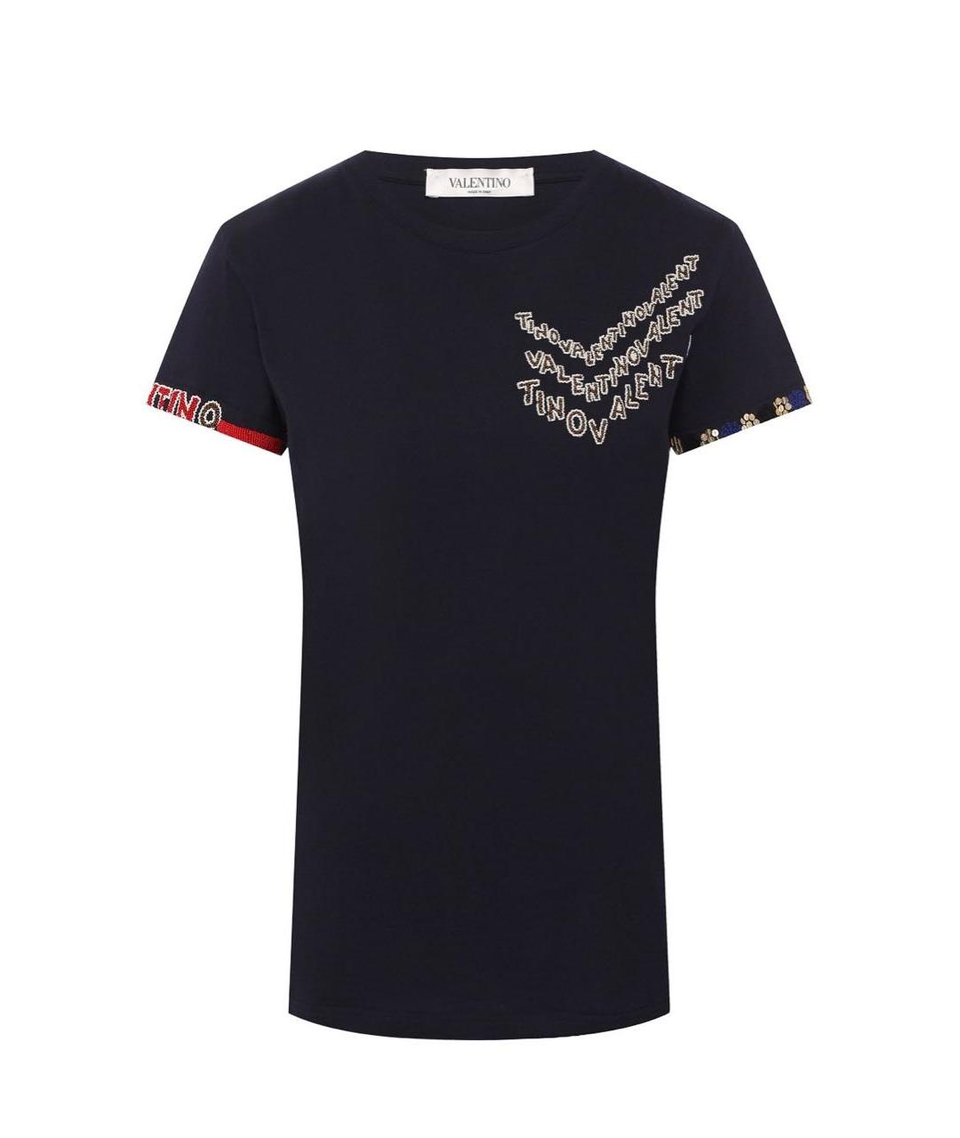 VALENTINO Темно-синяя хлопковая футболка, фото 1