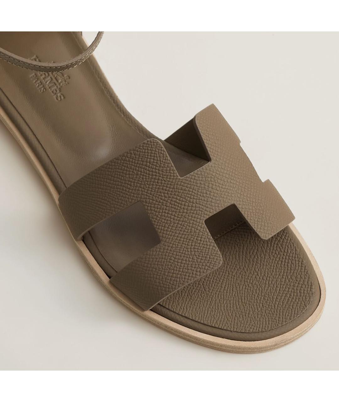 HERMES Серые кожаные сандалии, фото 3