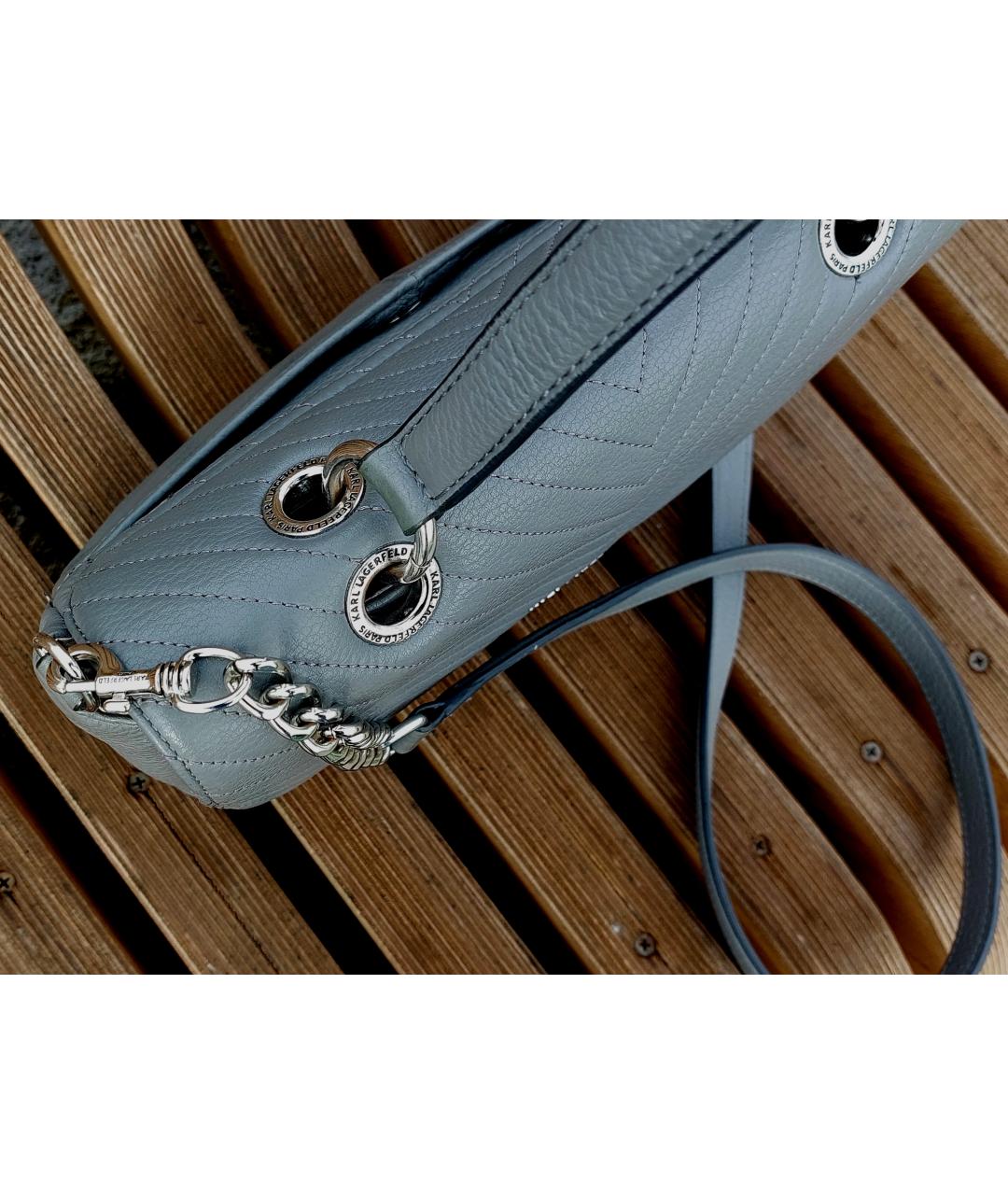 KARL LAGERFELD Серая кожаная сумка через плечо, фото 6