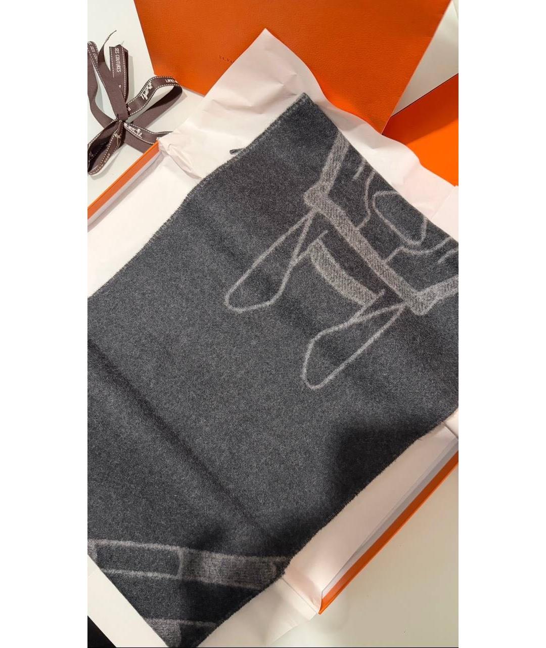 HERMES Антрацитовый кашемировый шарф, фото 3