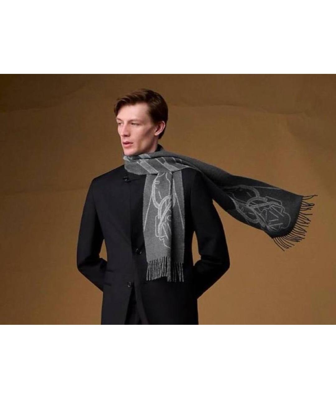 HERMES Антрацитовый кашемировый шарф, фото 7