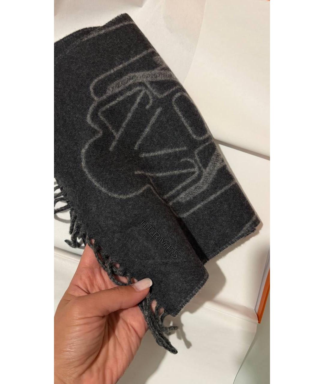 HERMES Антрацитовый кашемировый шарф, фото 2