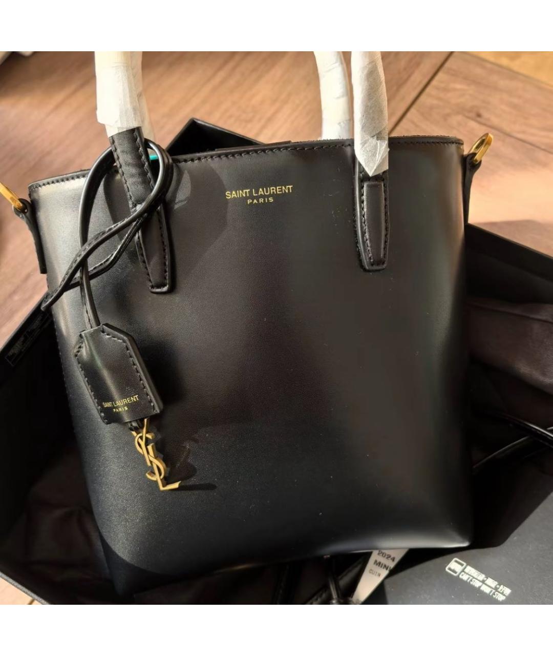 SAINT LAURENT Черная кожаная сумка с короткими ручками, фото 6