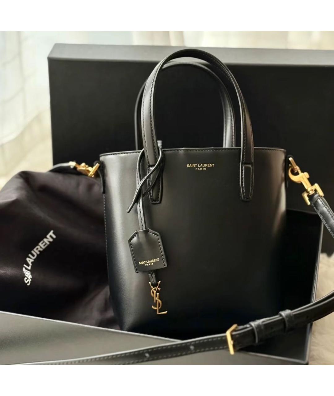 SAINT LAURENT Черная кожаная сумка с короткими ручками, фото 8