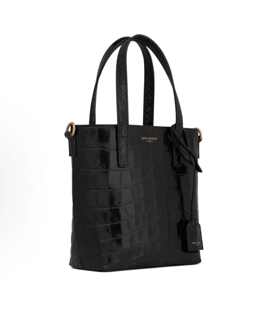 SAINT LAURENT Черная кожаная сумка с короткими ручками, фото 3