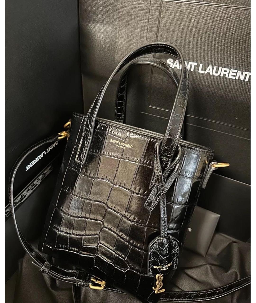 SAINT LAURENT Черная кожаная сумка с короткими ручками, фото 6