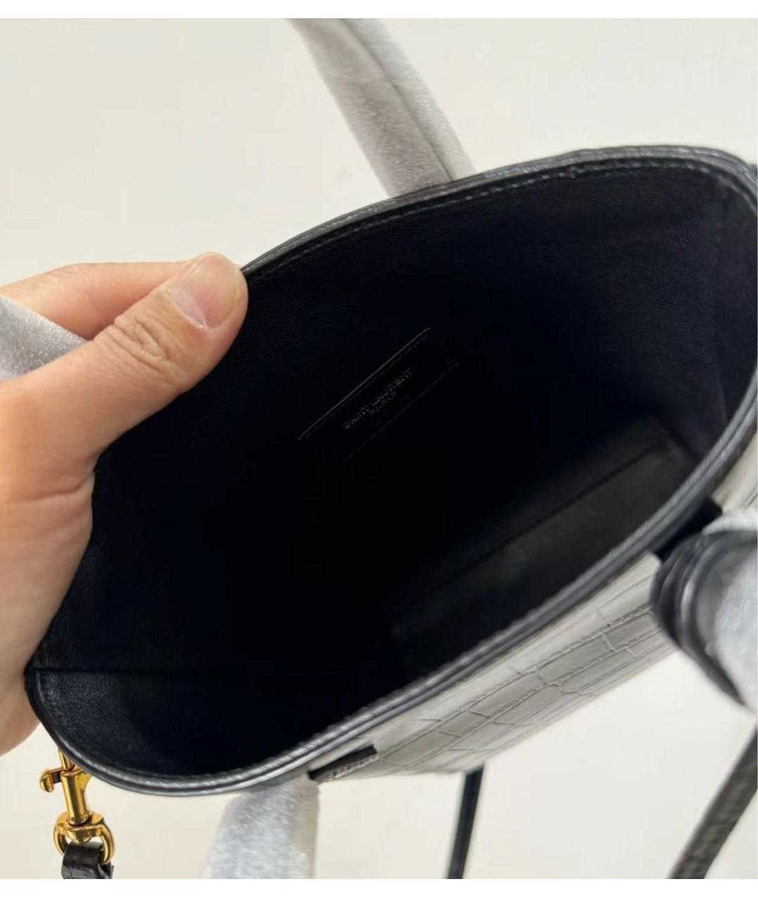 SAINT LAURENT Черная кожаная сумка с короткими ручками, фото 8