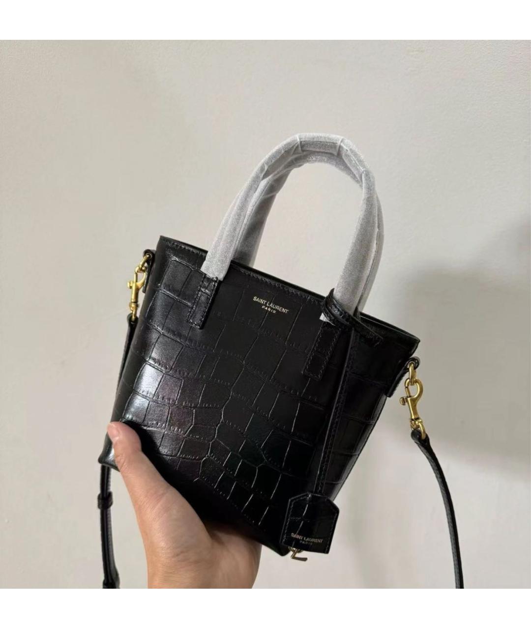 SAINT LAURENT Черная кожаная сумка с короткими ручками, фото 7