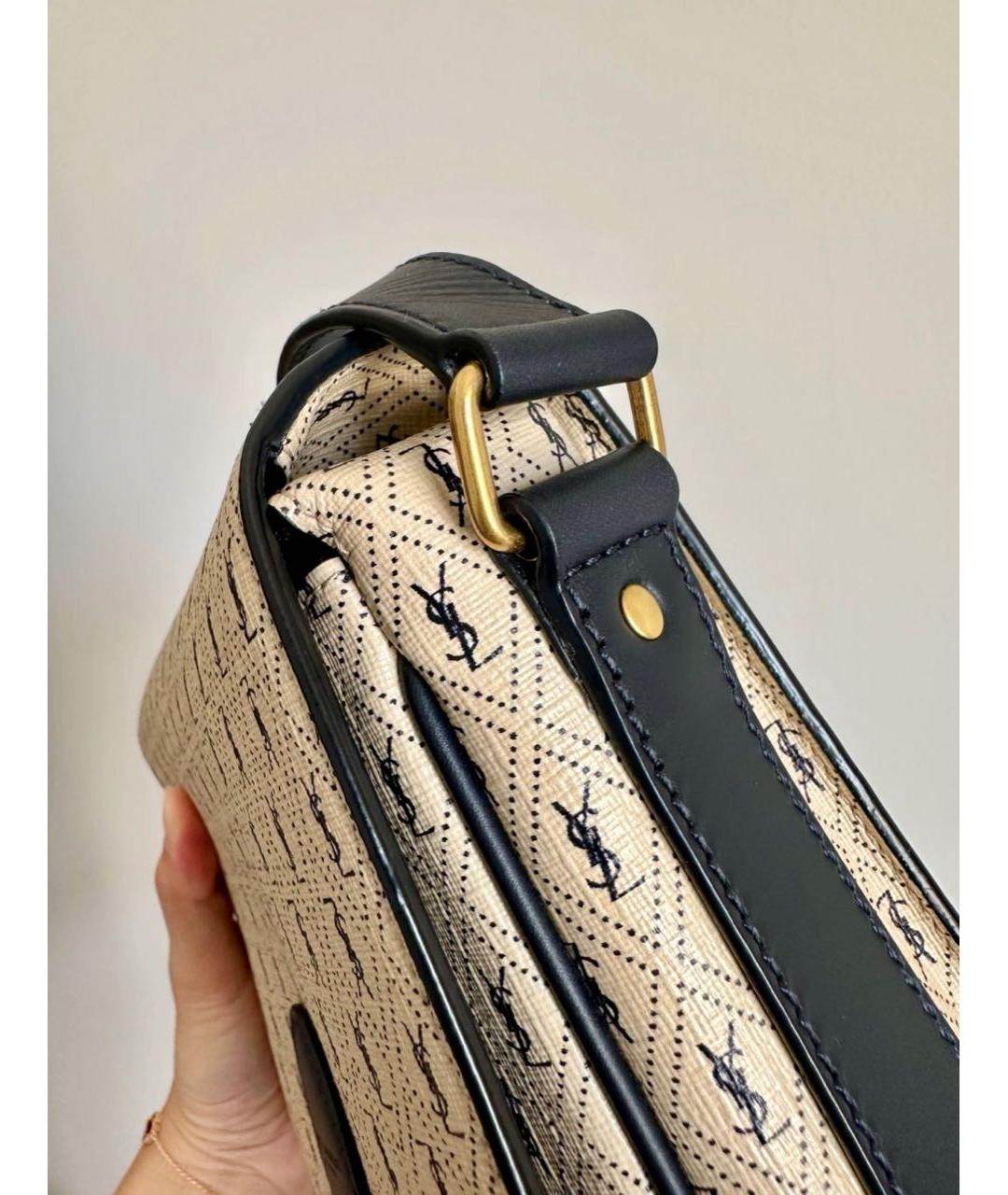 SAINT LAURENT Бежевая кожаная сумка через плечо, фото 7