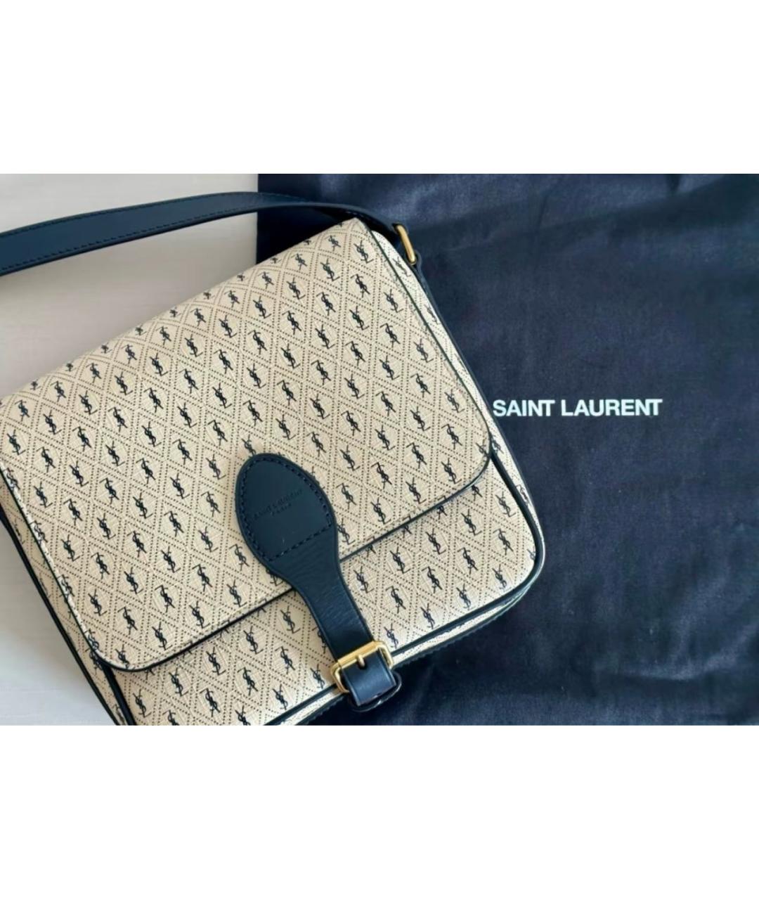 SAINT LAURENT Бежевая кожаная сумка через плечо, фото 6