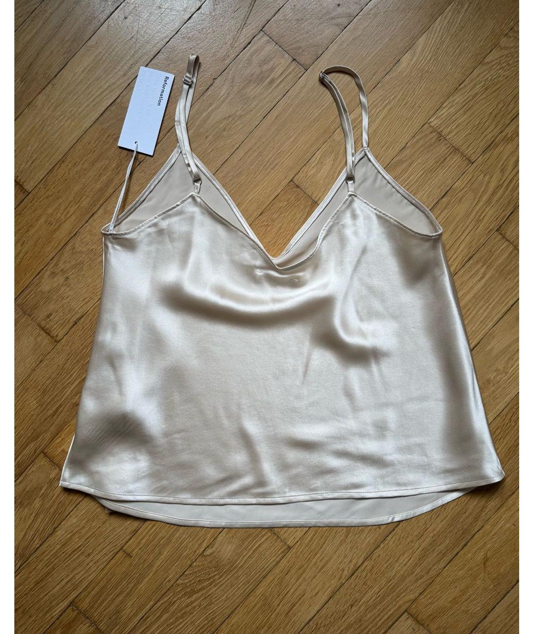 REFORMATION Бежевая шелковая майка, фото 2