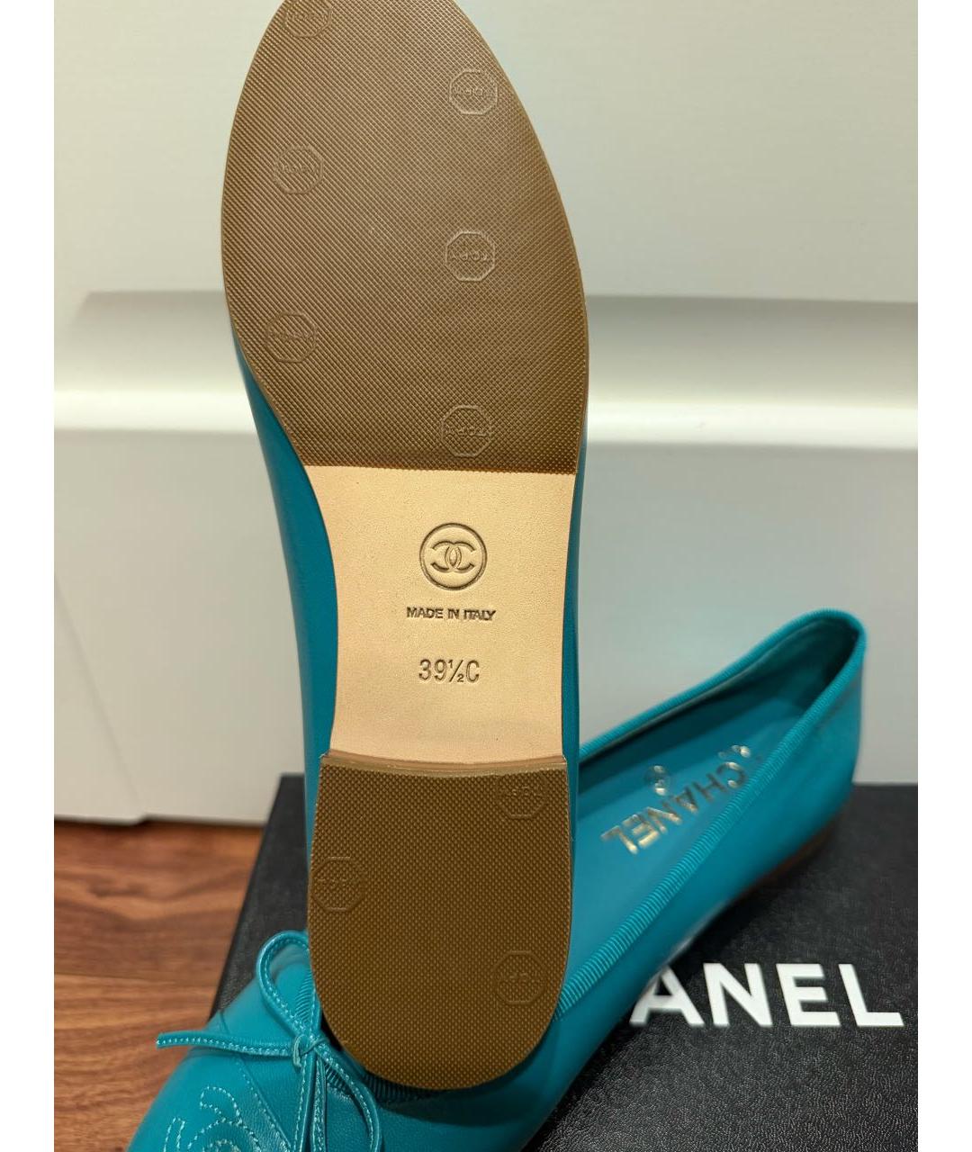 CHANEL Бирюзовые кожаные балетки, фото 4