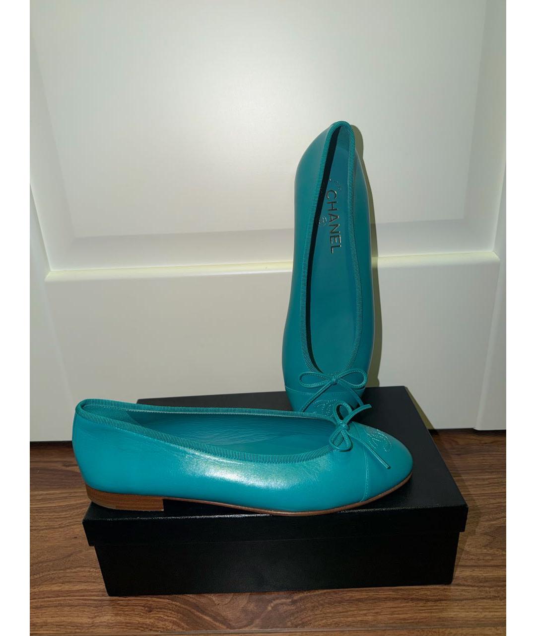 CHANEL Бирюзовые кожаные балетки, фото 5