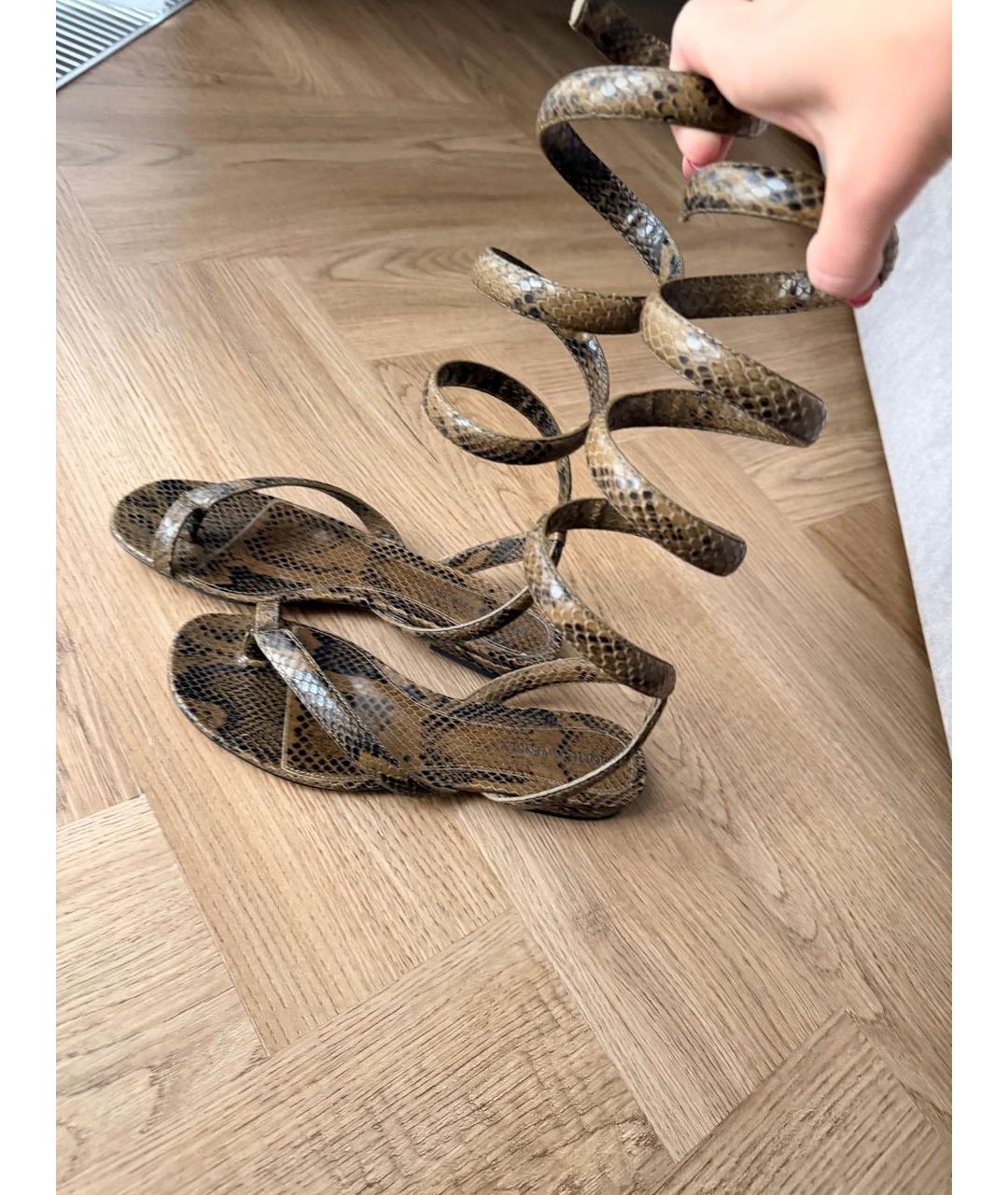 BOTTEGA VENETA Хаки босоножки из экзотической кожи, фото 7