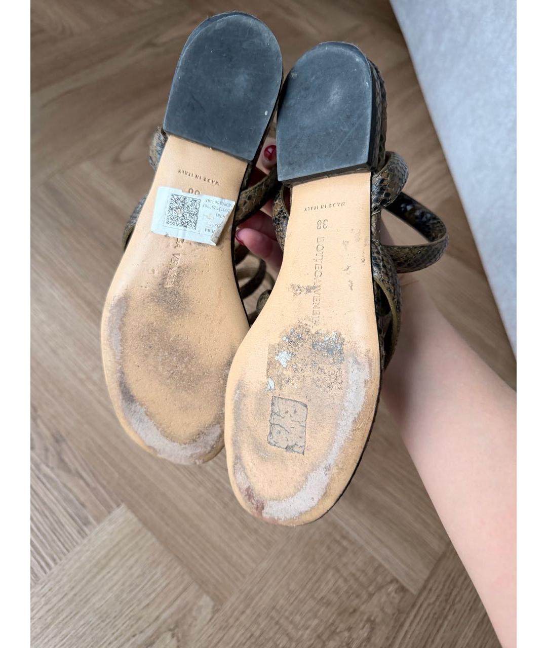 BOTTEGA VENETA Хаки босоножки из экзотической кожи, фото 5
