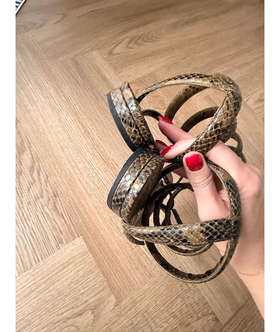 BOTTEGA VENETA Хаки босоножки из экзотической кожи, фото 4