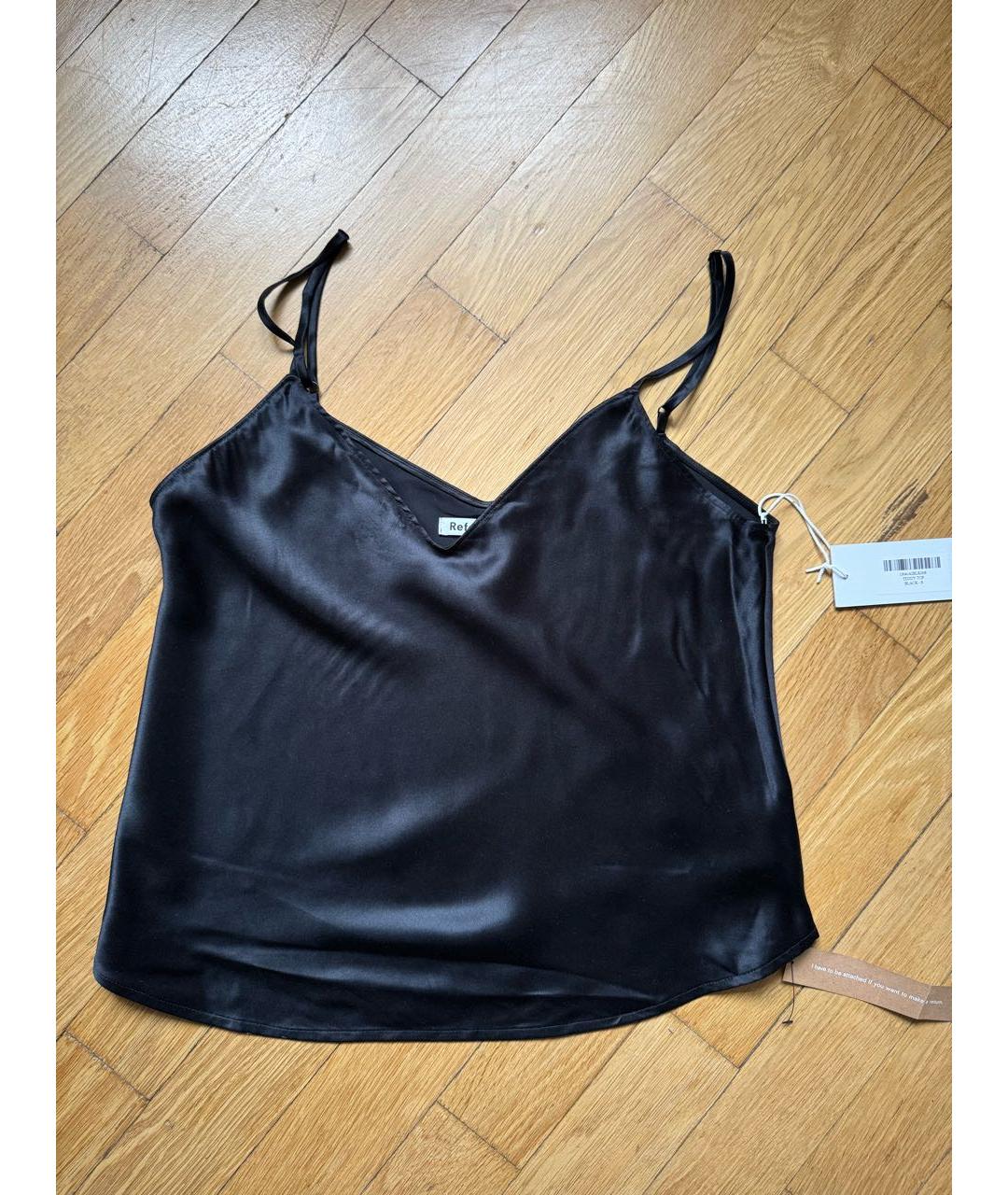 REFORMATION Черная шелковая майка, фото 2