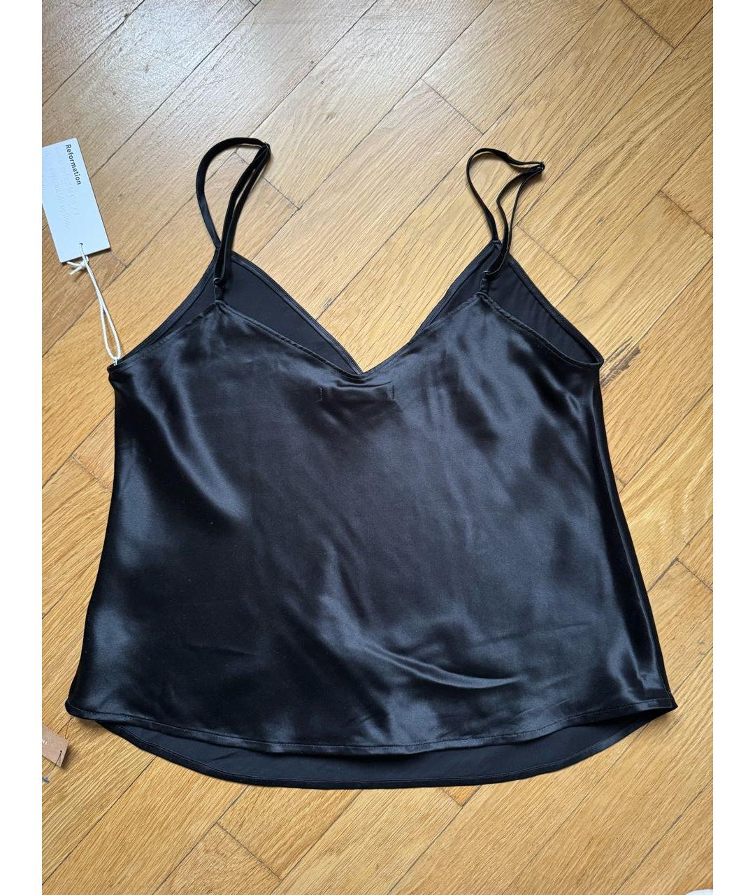 REFORMATION Черная шелковая майка, фото 7