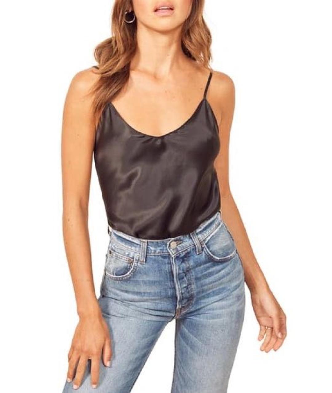 REFORMATION Черная шелковая майка, фото 6