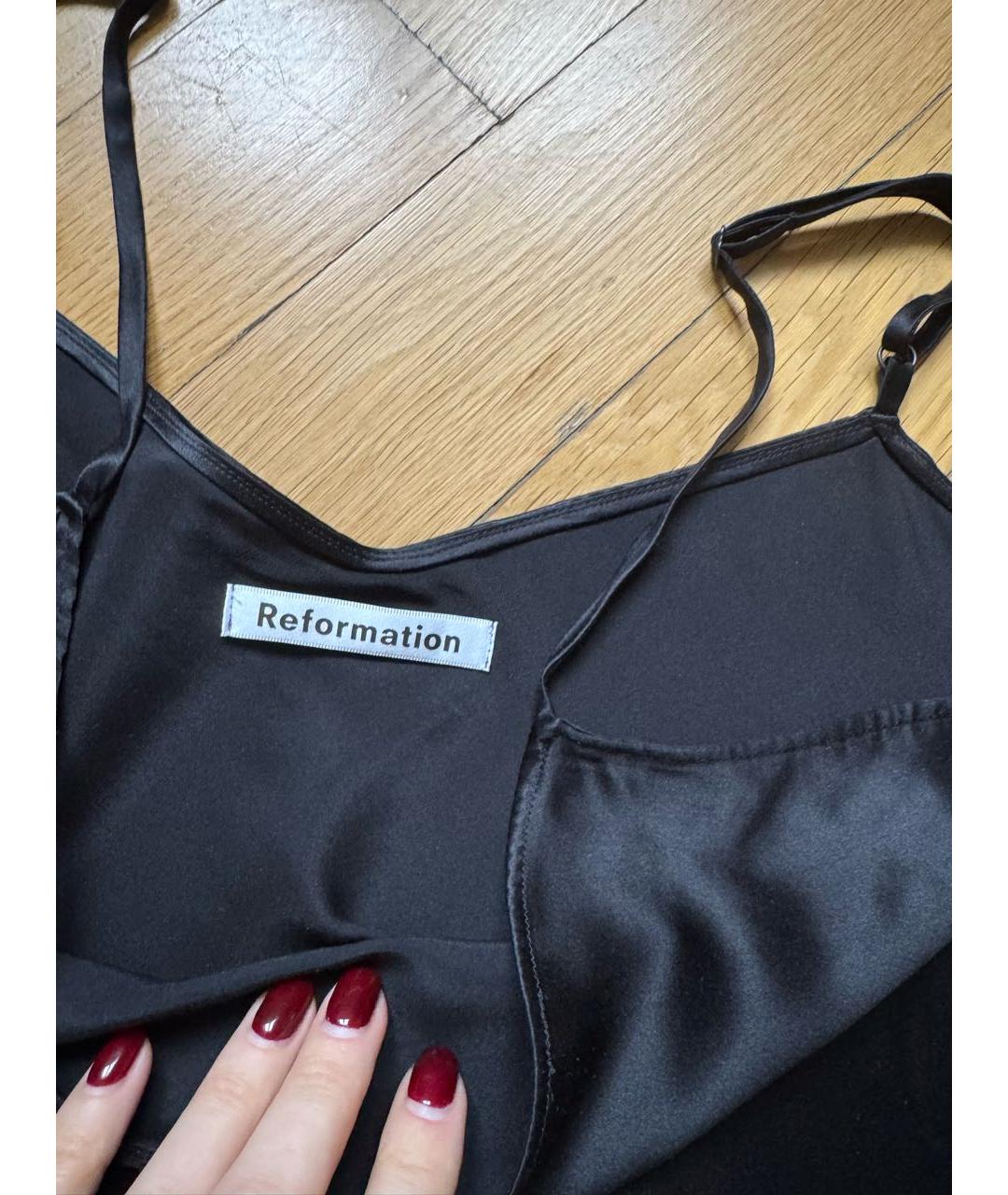 REFORMATION Черная шелковая майка, фото 4