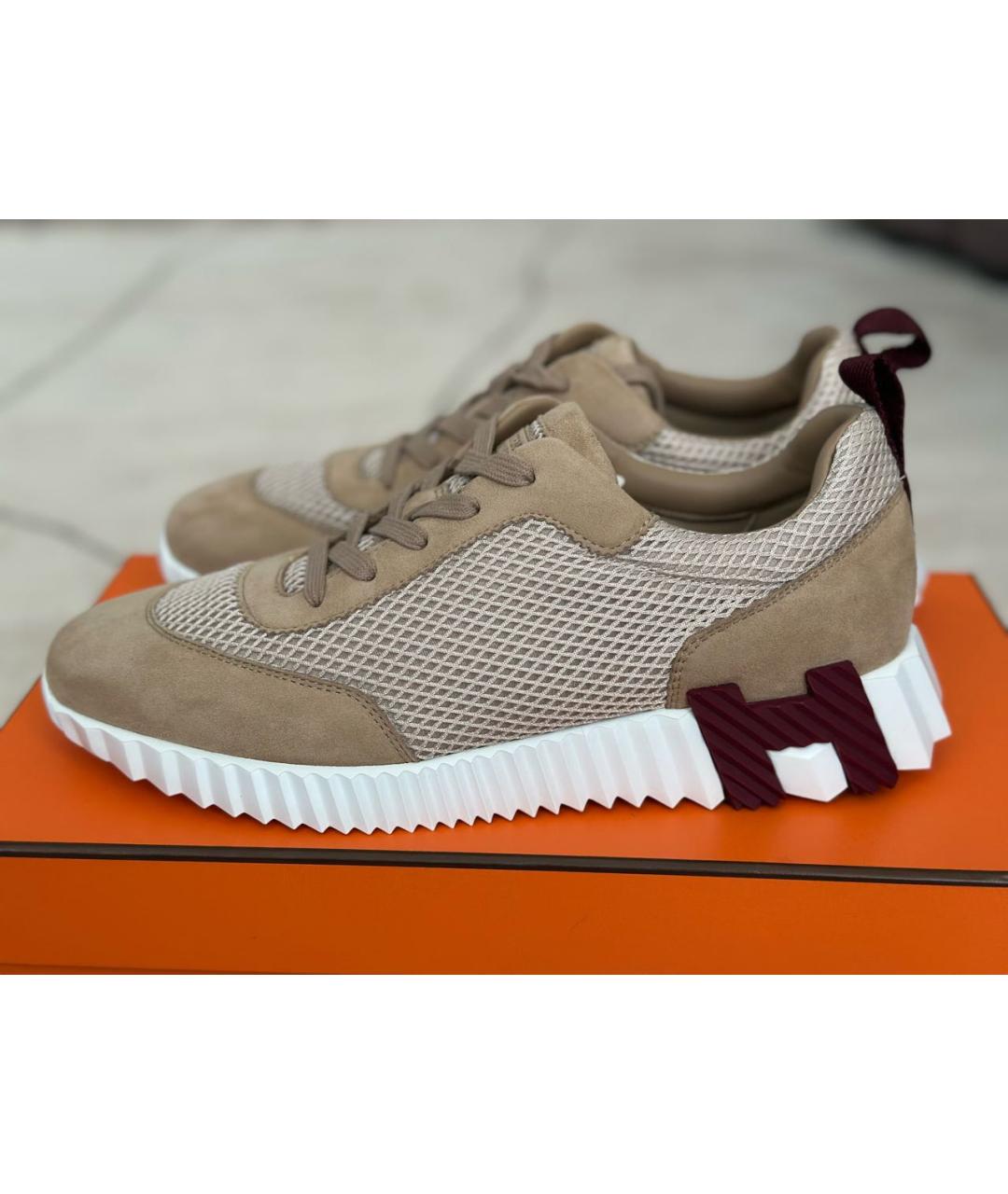 HERMES Бежевые текстильные кроссовки, фото 8