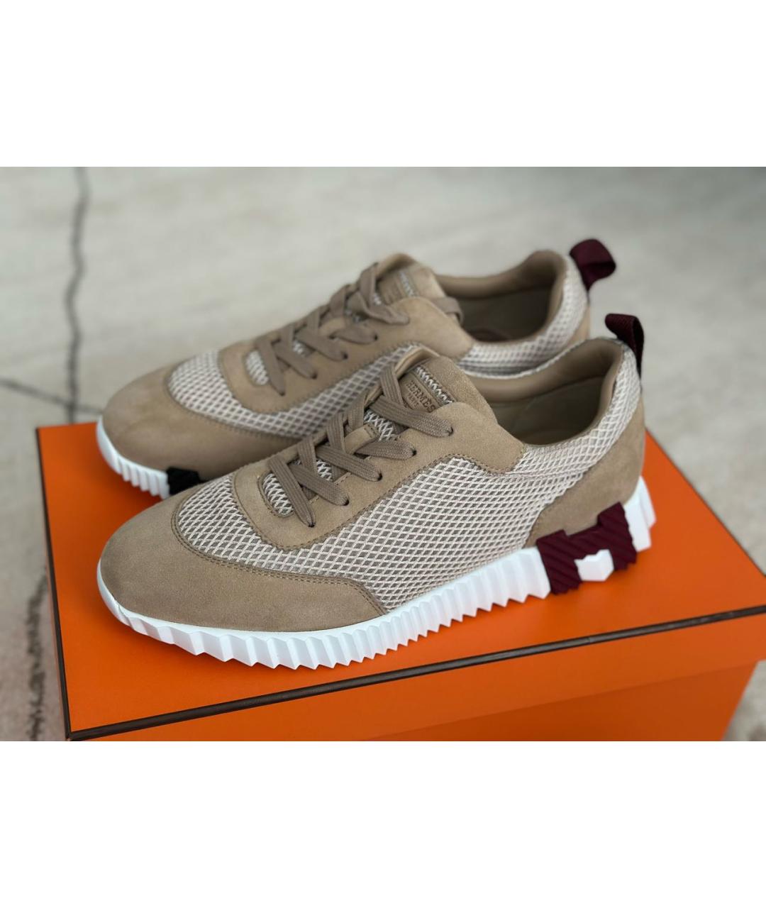 HERMES Бежевые текстильные кроссовки, фото 3
