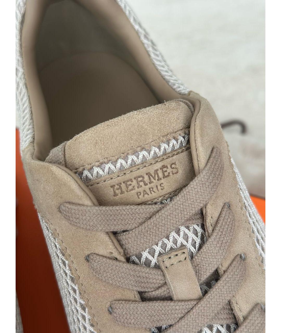 HERMES Бежевые текстильные кроссовки, фото 4