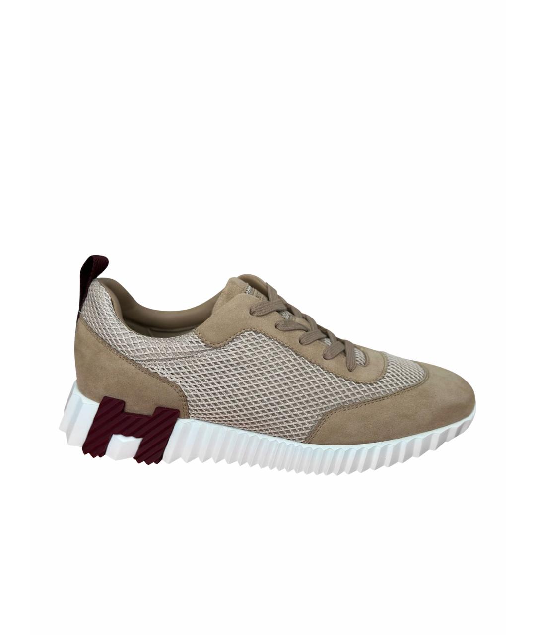 HERMES Бежевые текстильные кроссовки, фото 1