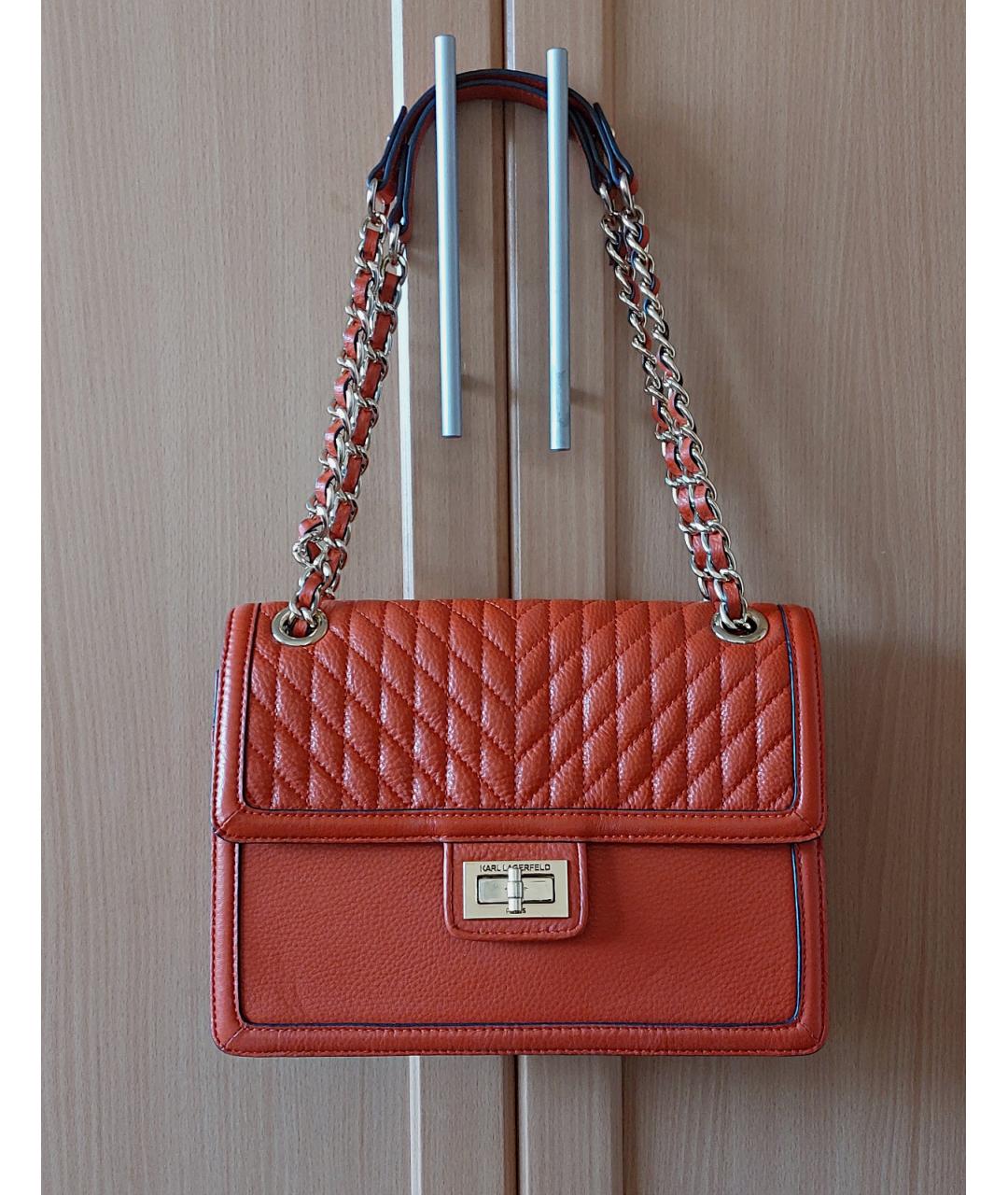 KARL LAGERFELD Оранжевая кожаная сумка через плечо, фото 2
