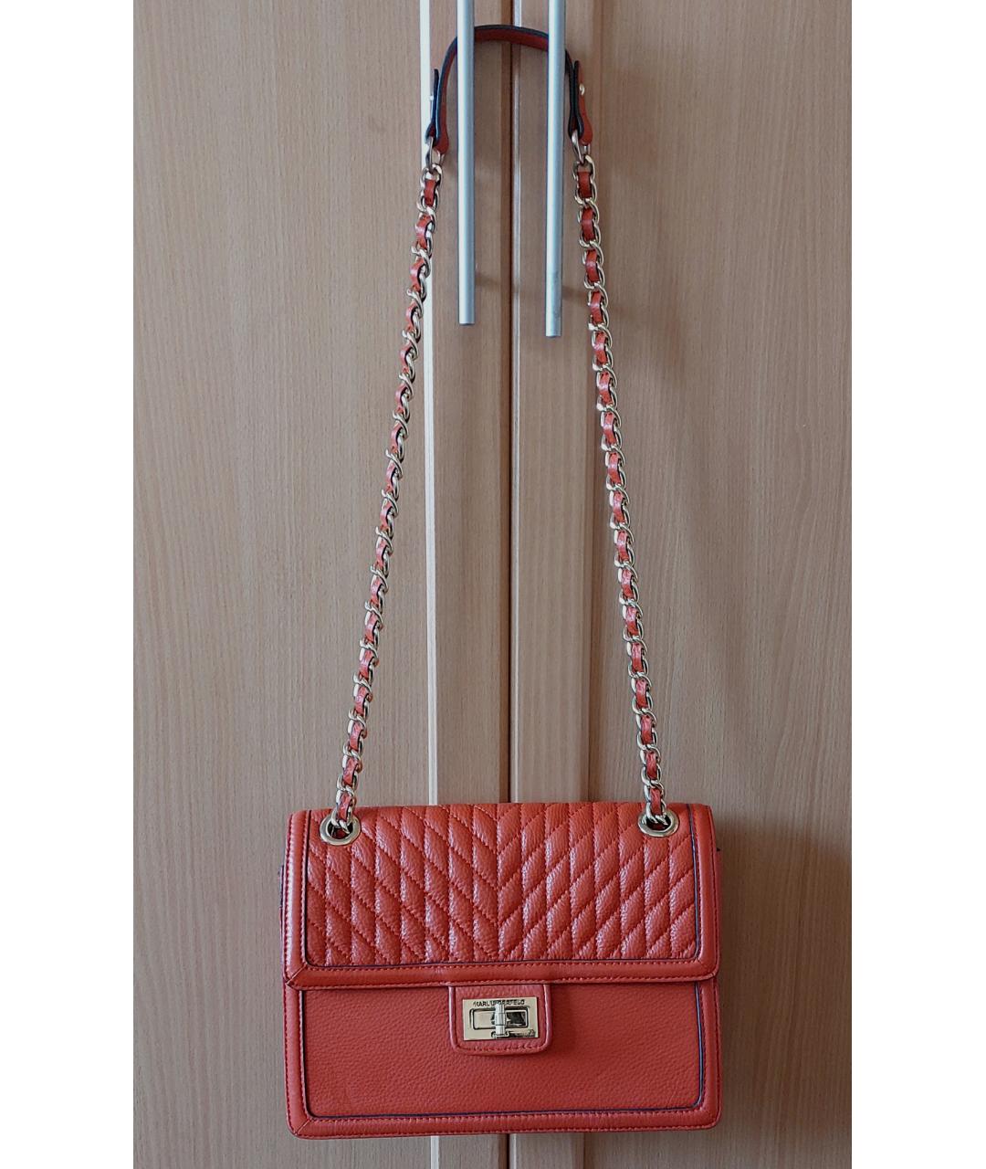 KARL LAGERFELD Оранжевая кожаная сумка через плечо, фото 9