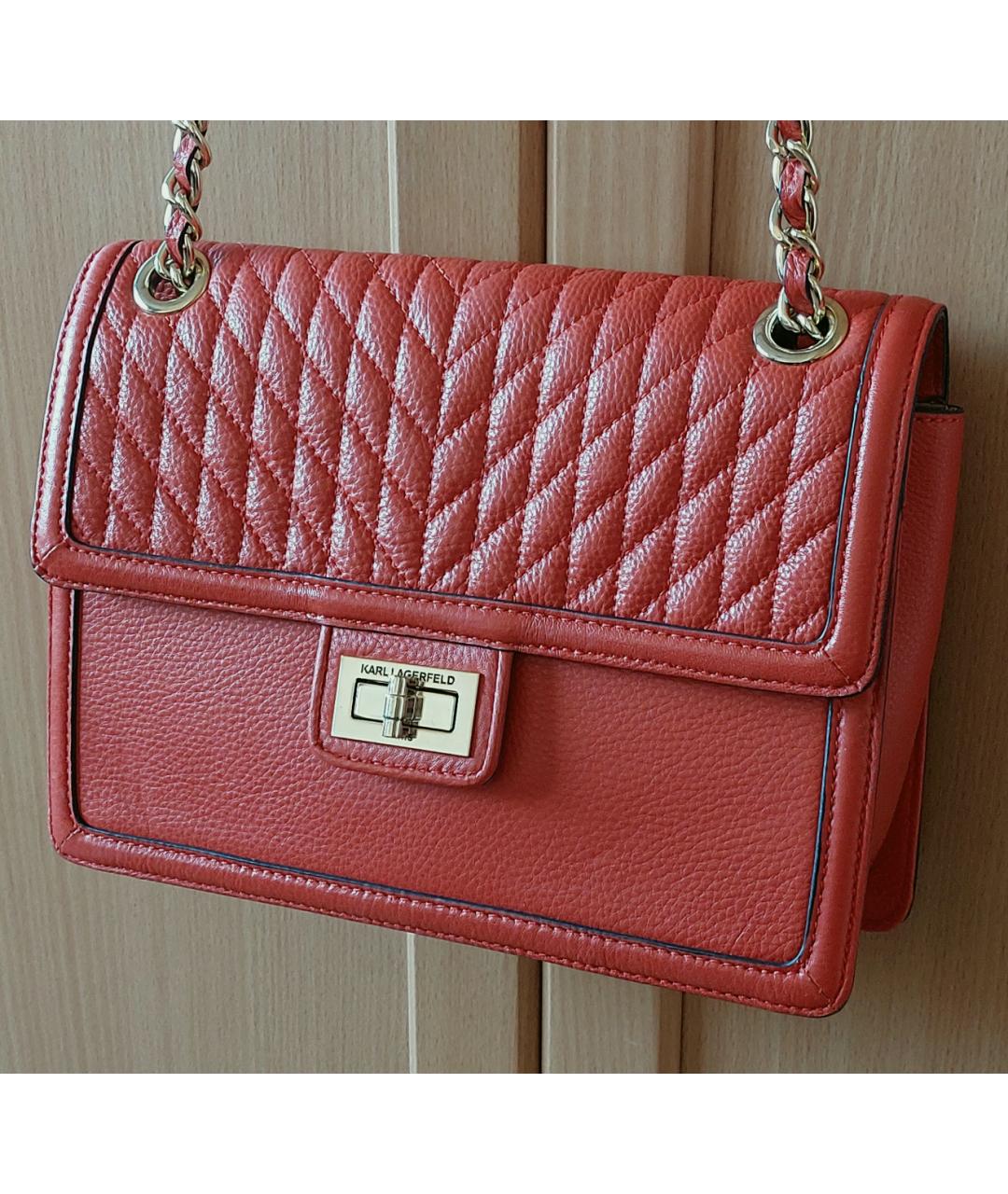 KARL LAGERFELD Оранжевая кожаная сумка через плечо, фото 4