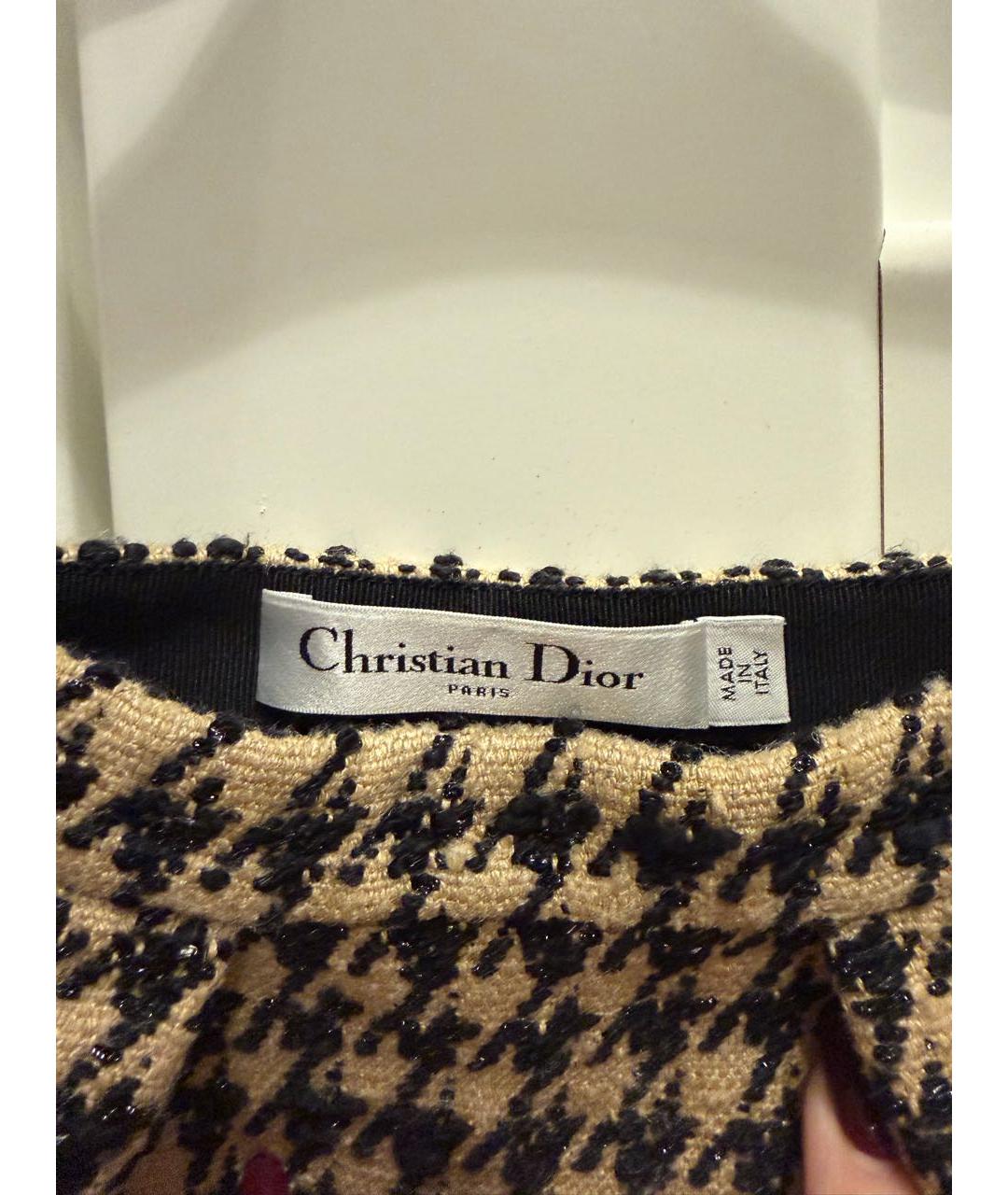 CHRISTIAN DIOR Бежевая твидовая юбка мини, фото 2