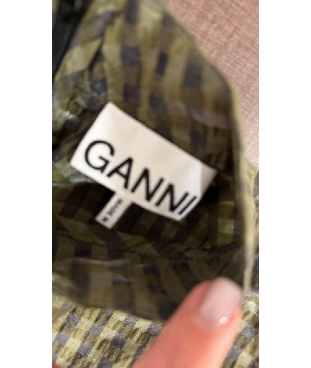 GANNI Хаки вискозное повседневное платье, фото 3