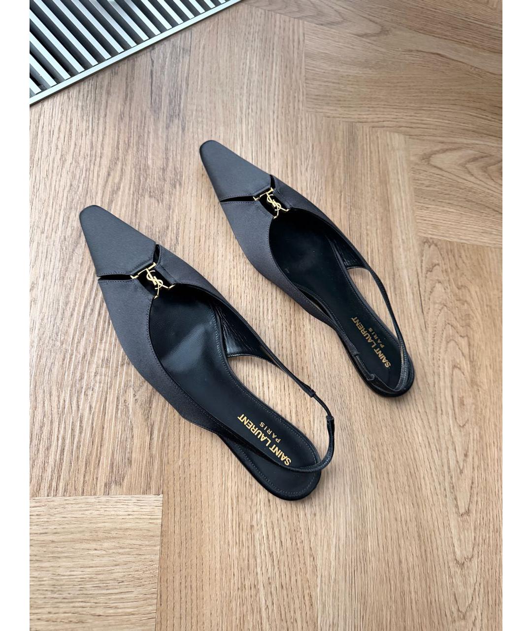 SAINT LAURENT Черные текстильные мюли, фото 2