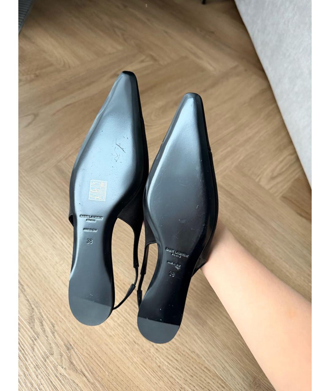 SAINT LAURENT Черные текстильные мюли, фото 7