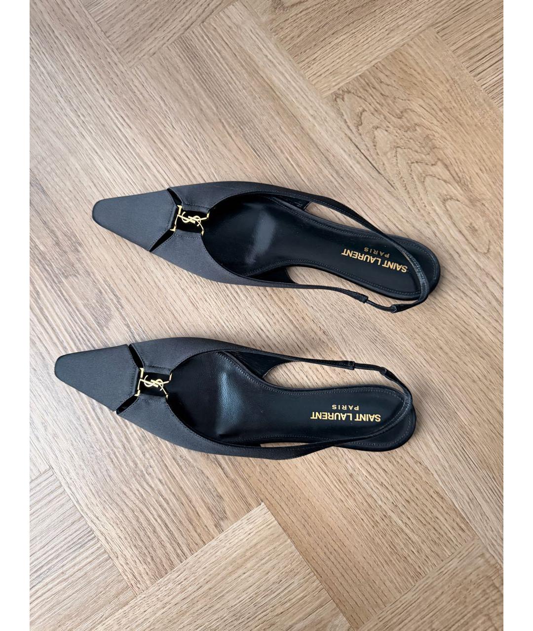 SAINT LAURENT Черные текстильные мюли, фото 3