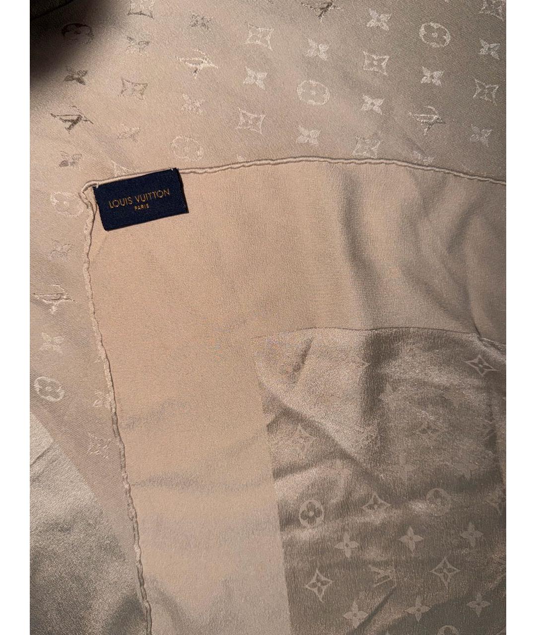 LOUIS VUITTON Бежевый шелковый платок, фото 3