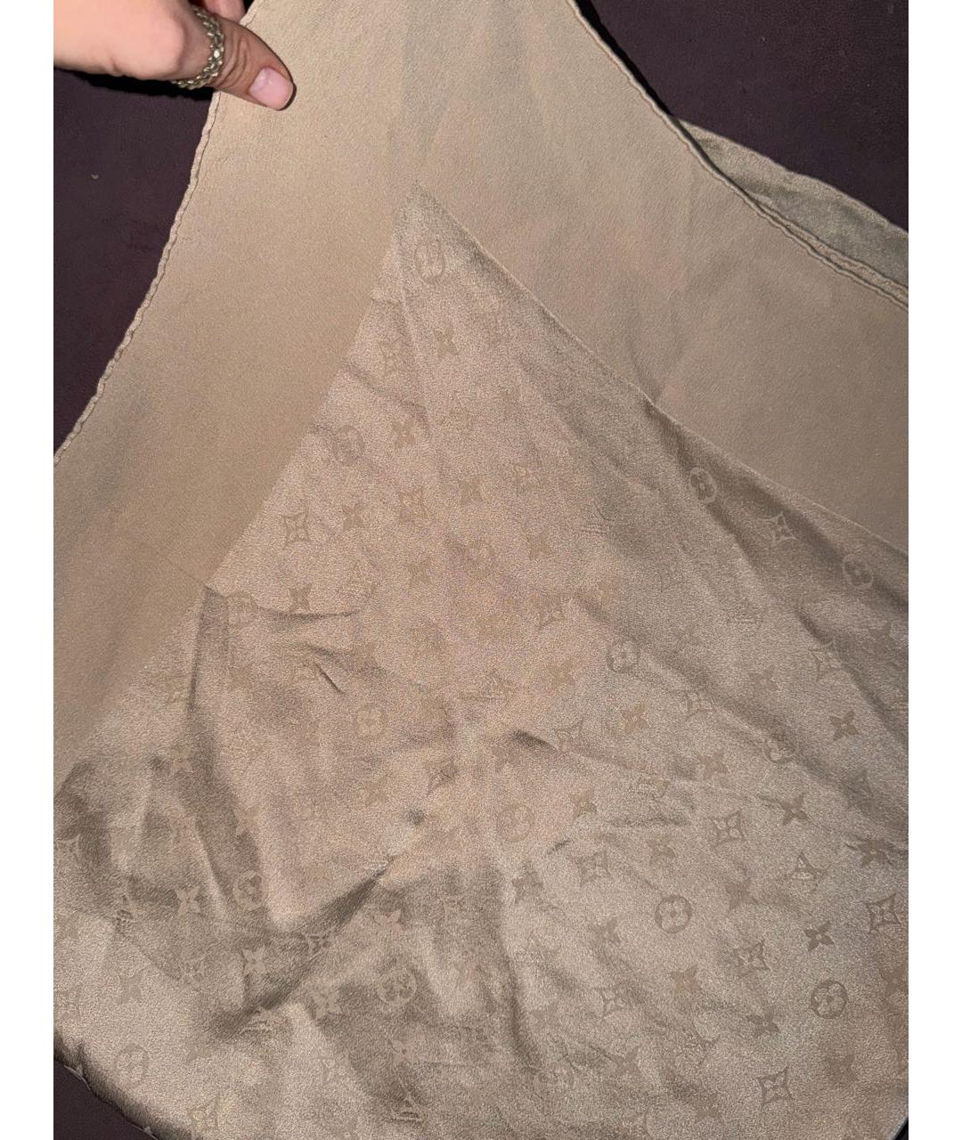 LOUIS VUITTON Бежевый шелковый платок, фото 4