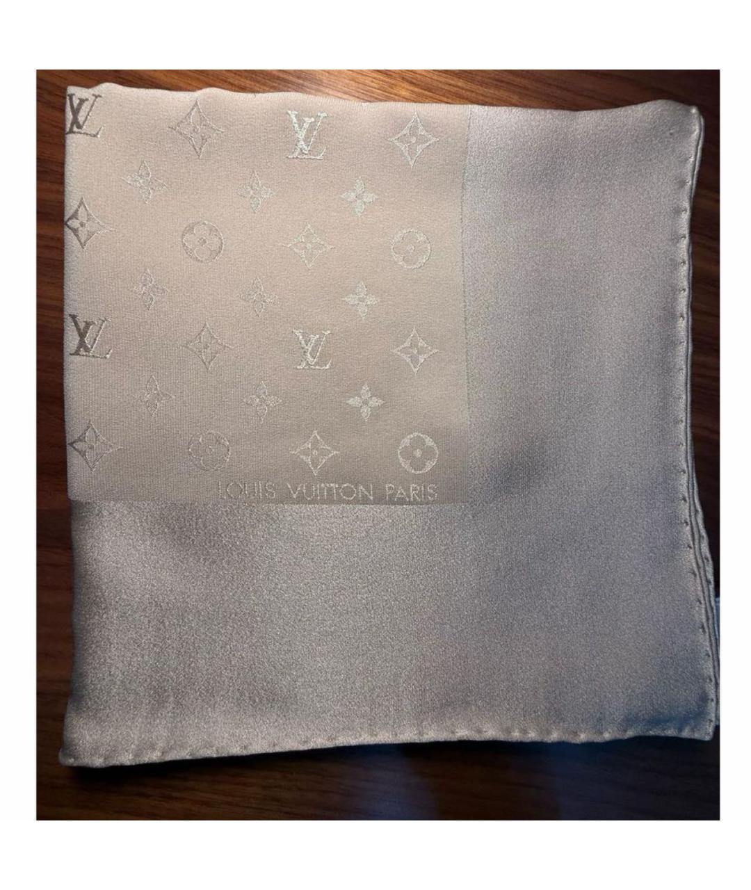 LOUIS VUITTON Бежевый шелковый платок, фото 5