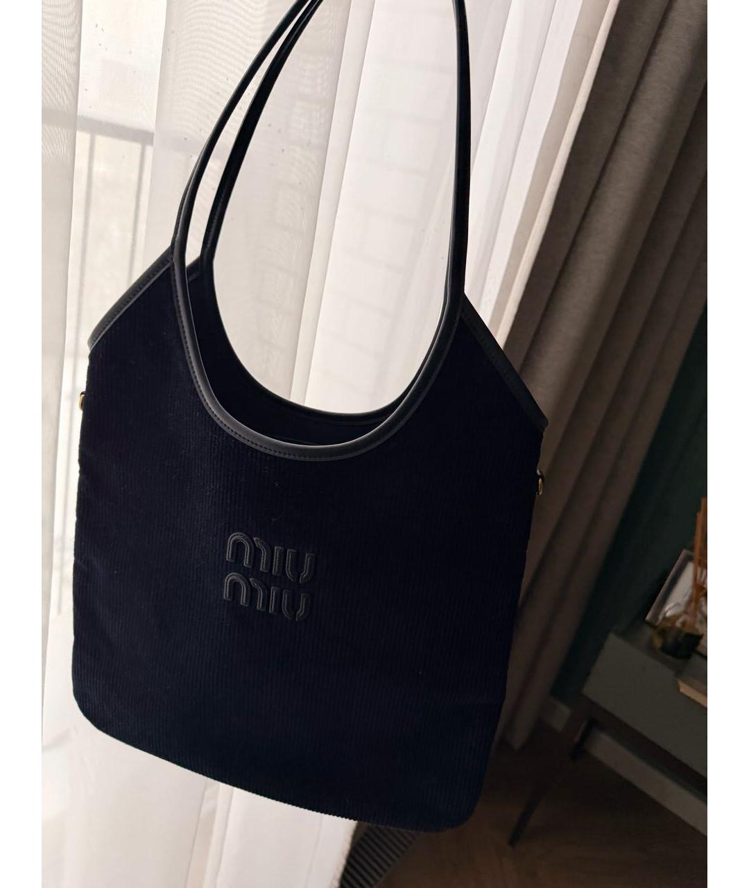 MIU MIU Темно-синяя тканевая сумка тоут, фото 2