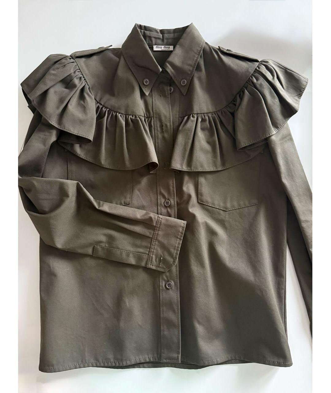 MIU MIU Хаки хлопковая рубашка, фото 8