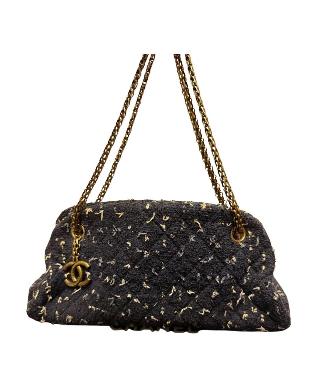 CHANEL Темно-синяя твидовая сумка с короткими ручками, фото 1