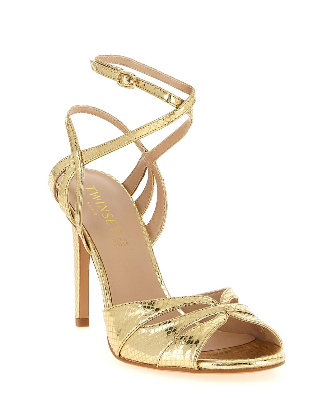 TWIN-SET Золотые кожаные босоножки, фото 2