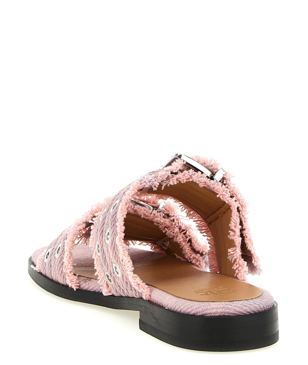 GANNI Розовые текстильные шлепанцы, фото 3