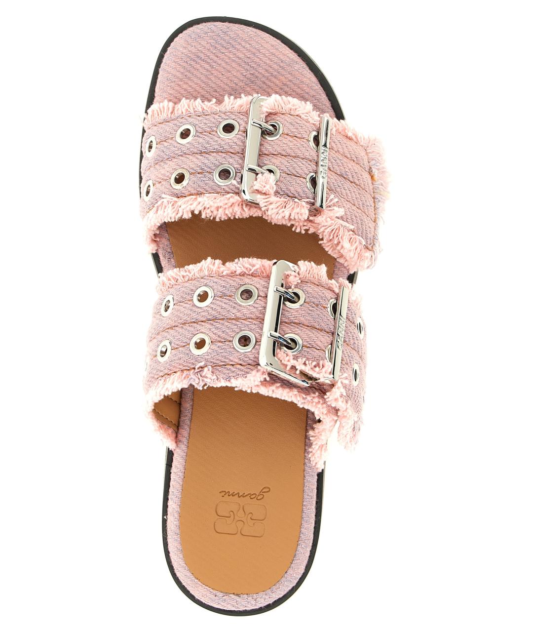 GANNI Розовые текстильные шлепанцы, фото 4