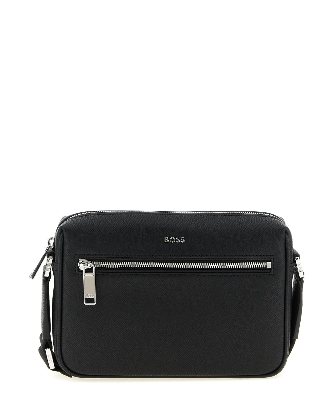 HUGO BOSS Черная кожаная сумка на плечо, фото 1