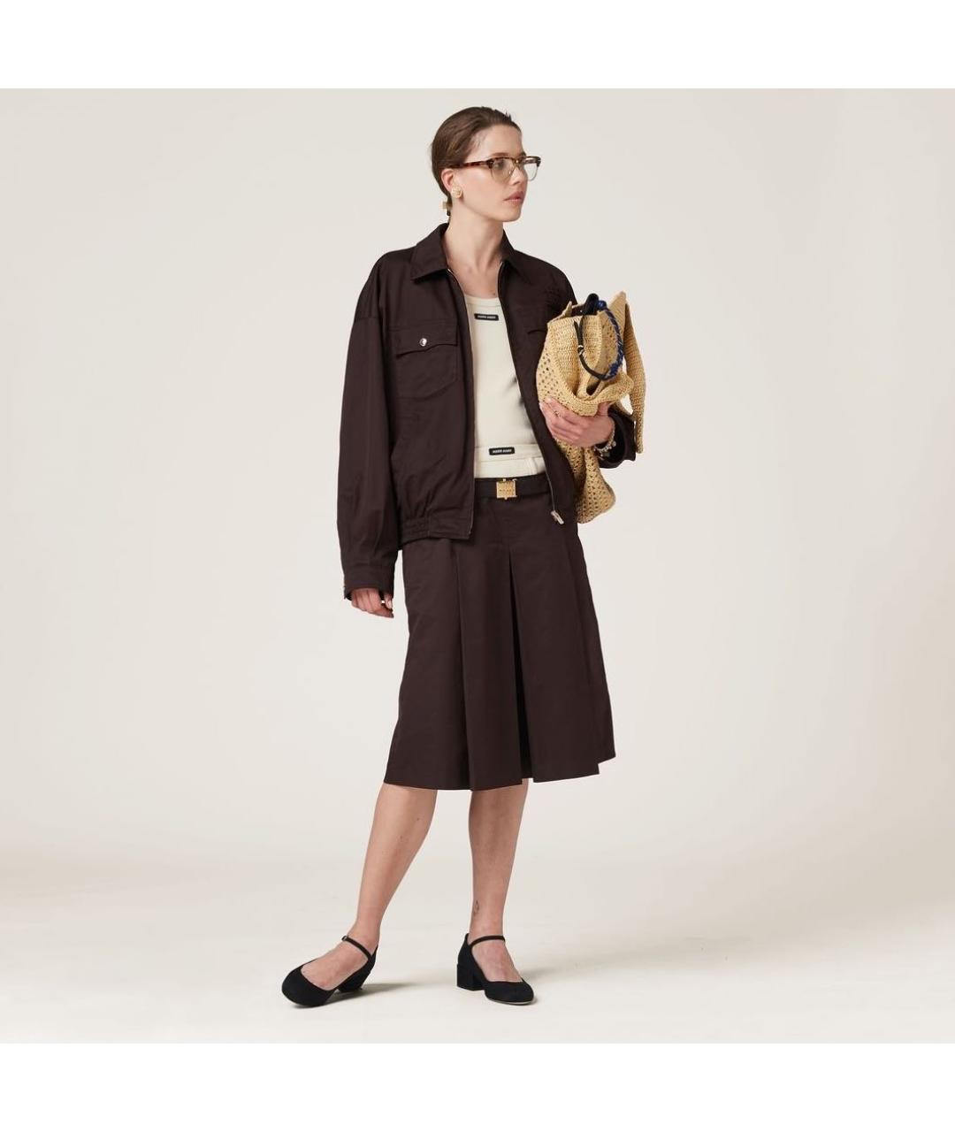MIU MIU Коричневая хлопковая юбка миди, фото 2